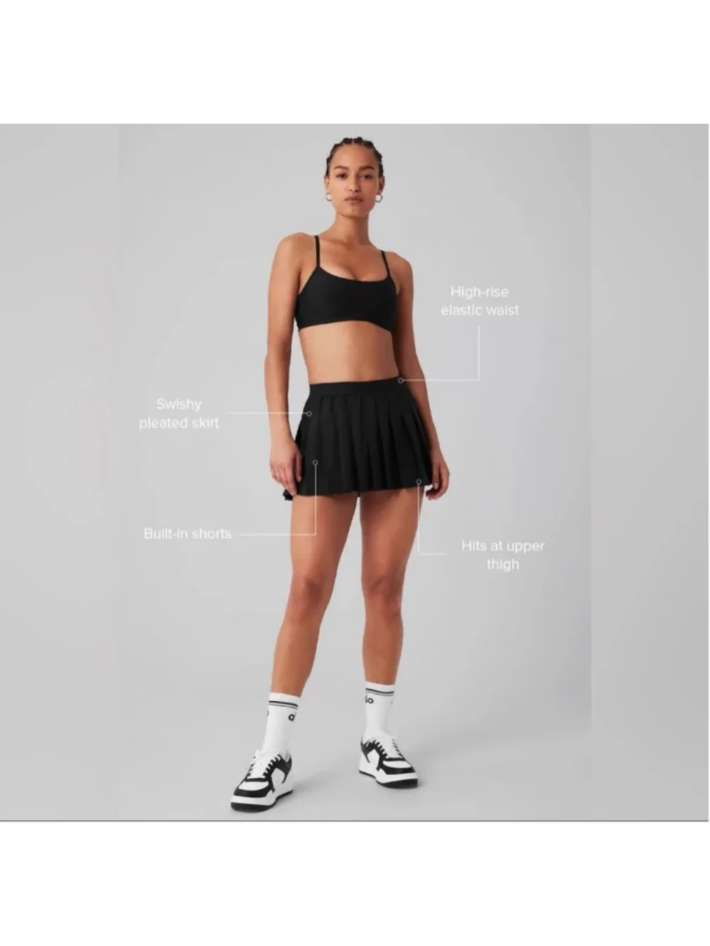 Women's Alo Yoga Black Varsity Pleated Tennis Mini Skirt L